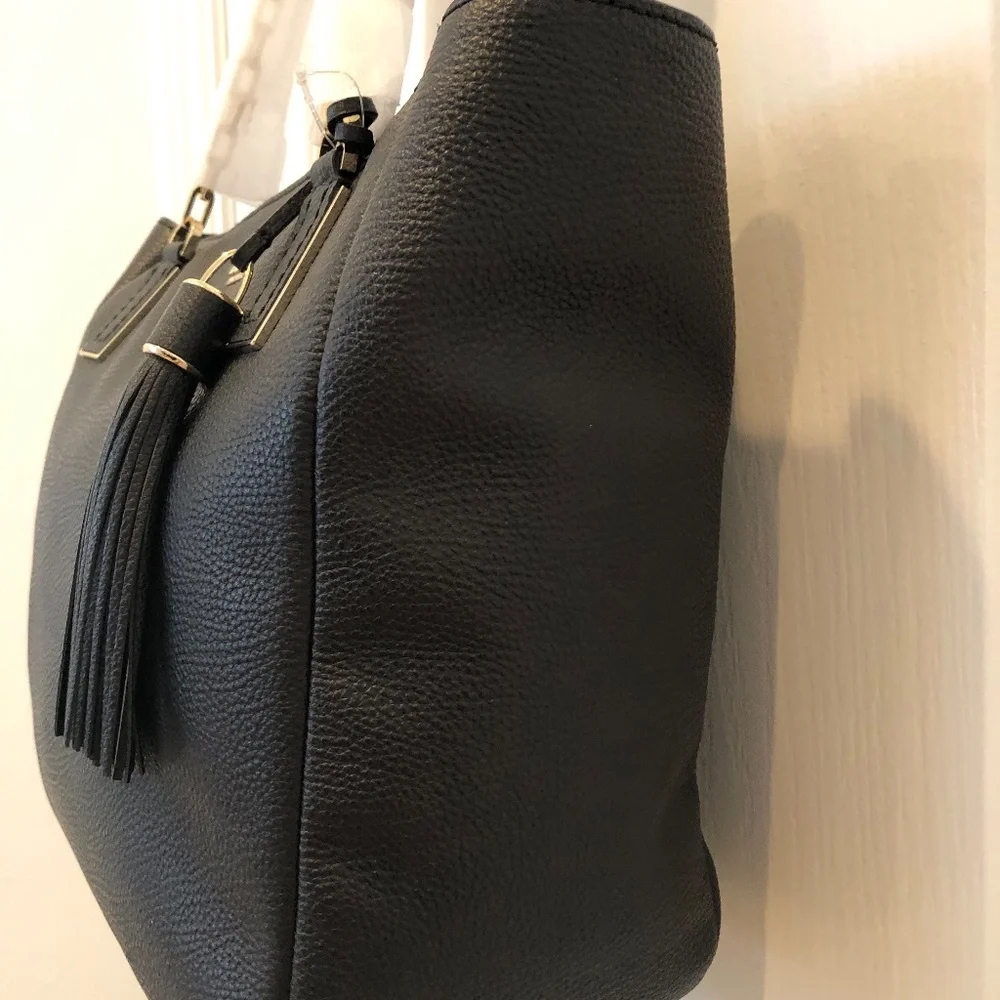 Kate Spade Vivian Tote Black Pebbled Leather Shoulder Bag Gold Chain NWT